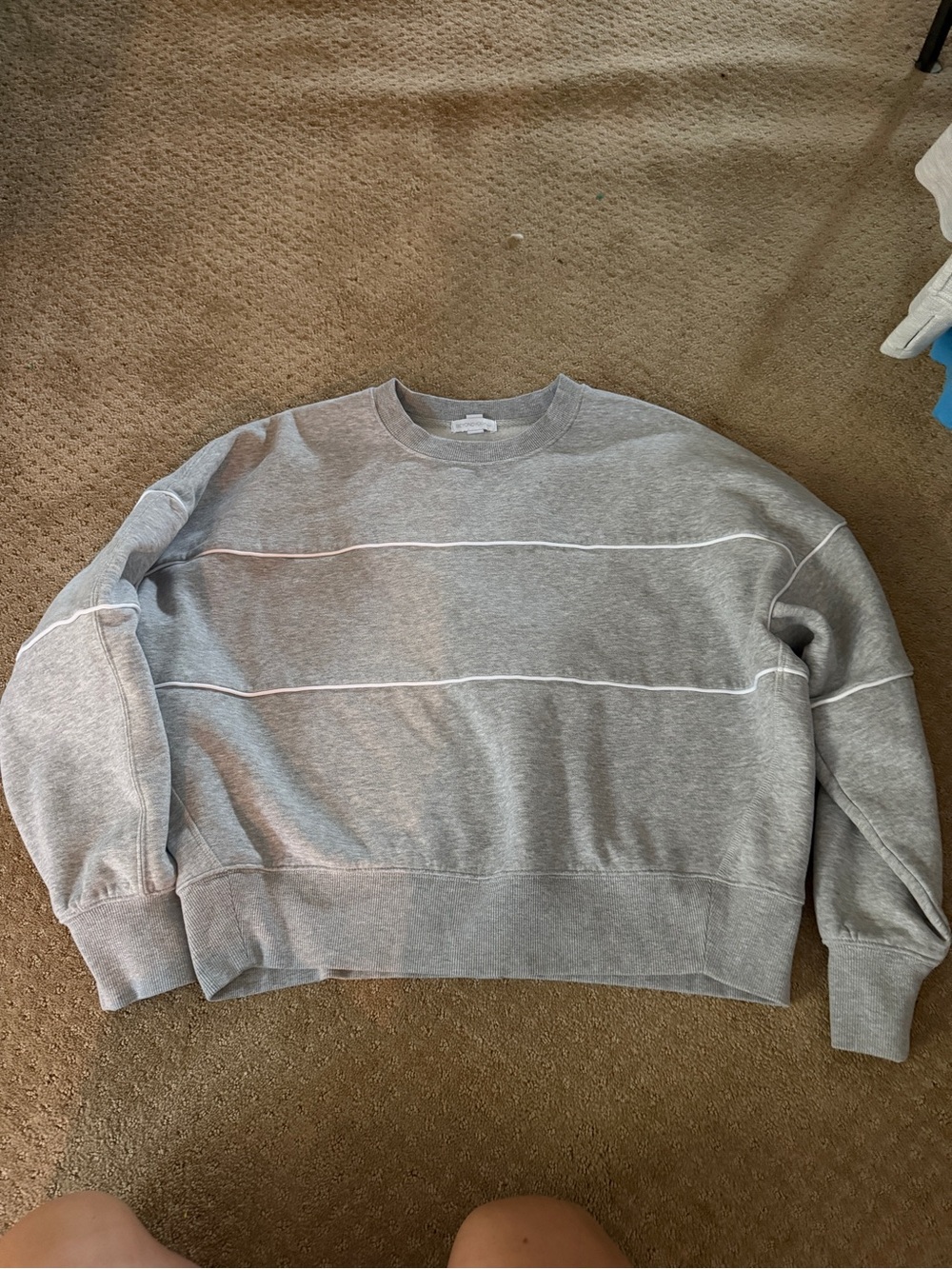 Beyond Yoga Grey Crewneck Sweatshirt with White Piping
